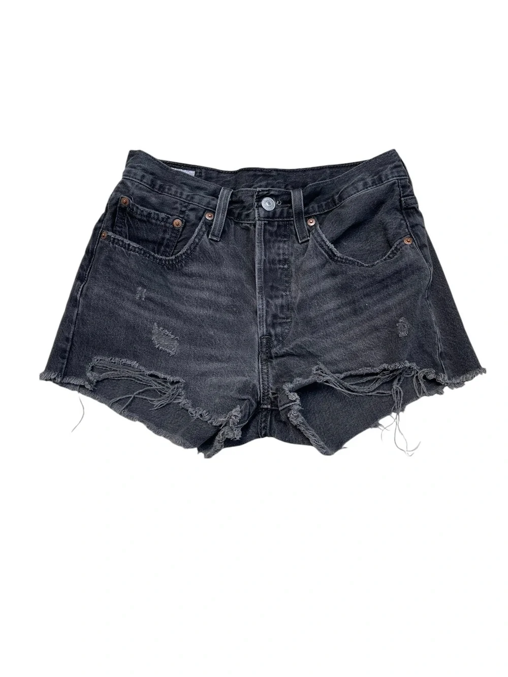 Levi’s Premium 501 Black High Rise Cutoff Denim Shorts Size 26